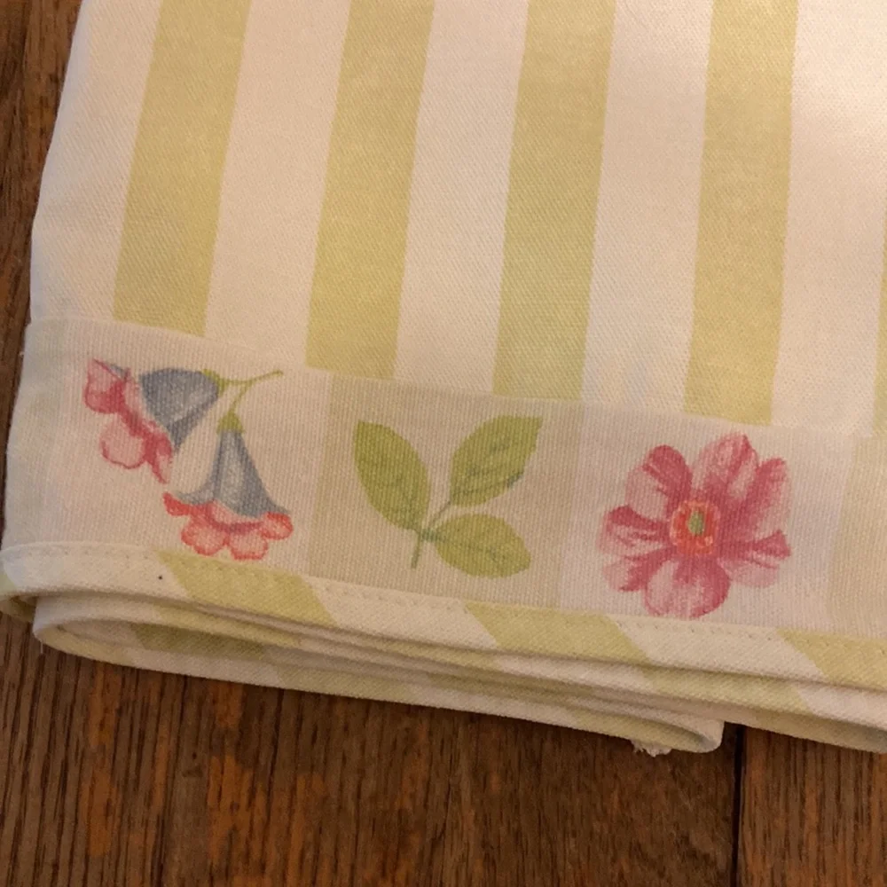 WAVERLY Set of 2 Yellow and White Striped Floral Detail Valence 58 x 14 inches